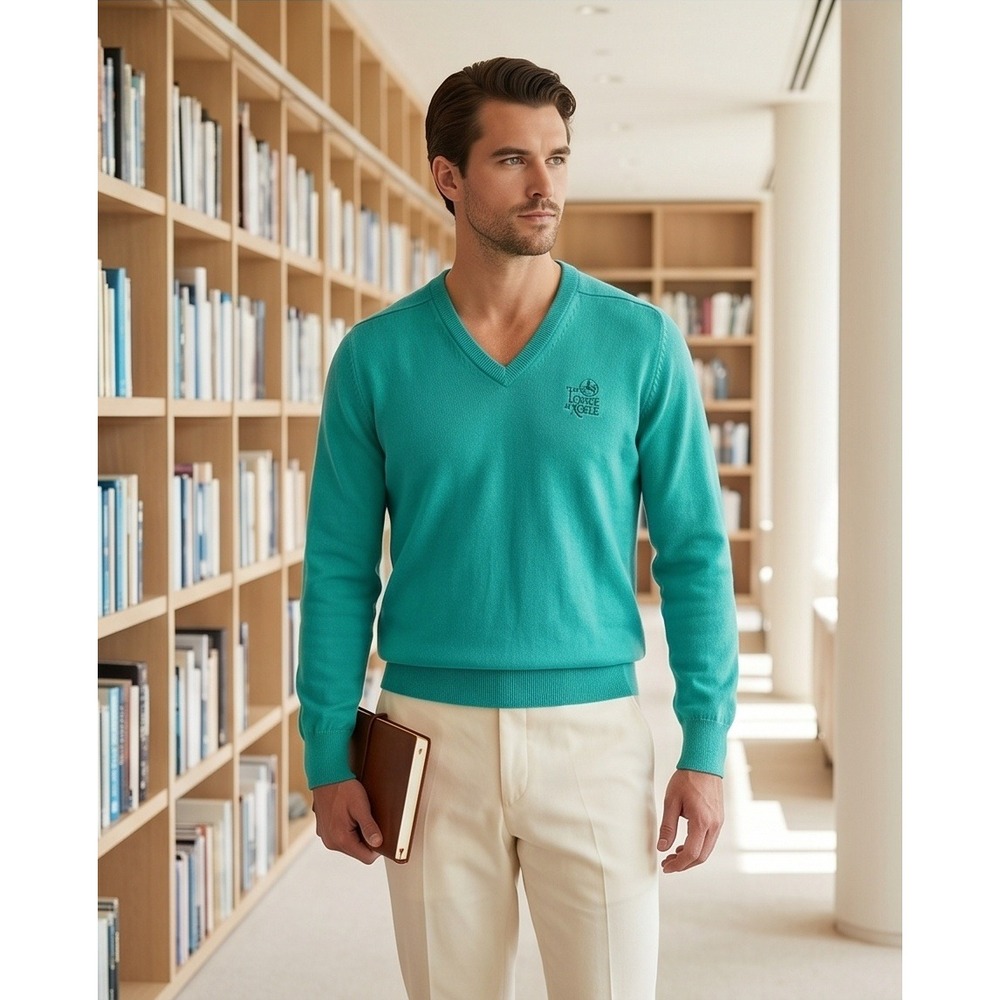 Pickering‎ Mens L V-Neck Sweater Teal Green Lodge at Koele Cotton Vintage 90s